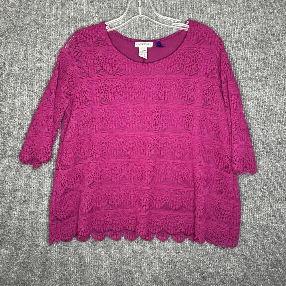 Catherines Women’s Top Blouse 0X WP 14/16 WP Petite Shirt Short Sleeve Purple